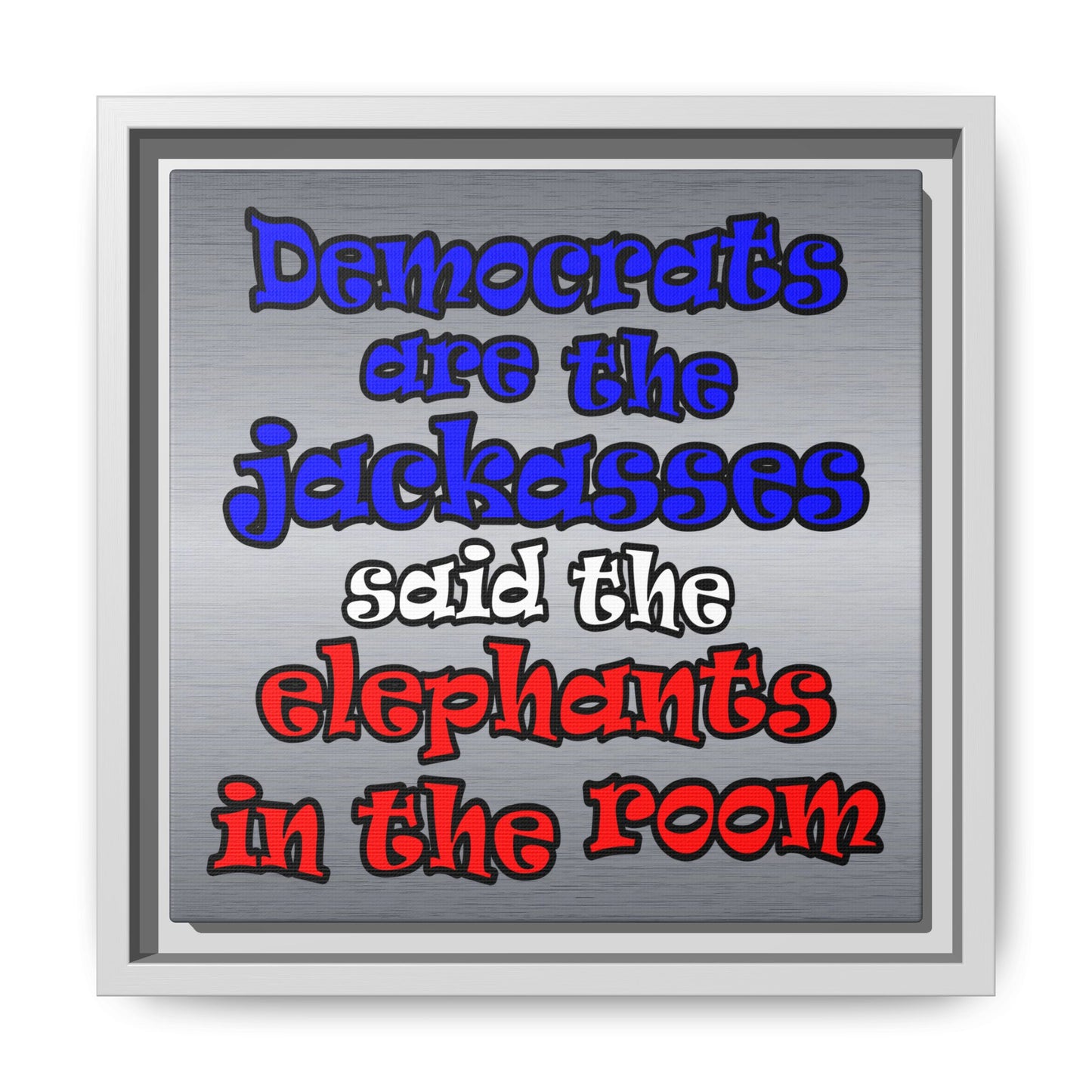 donkeys and elephants - framed canvas art (brushed nickel)