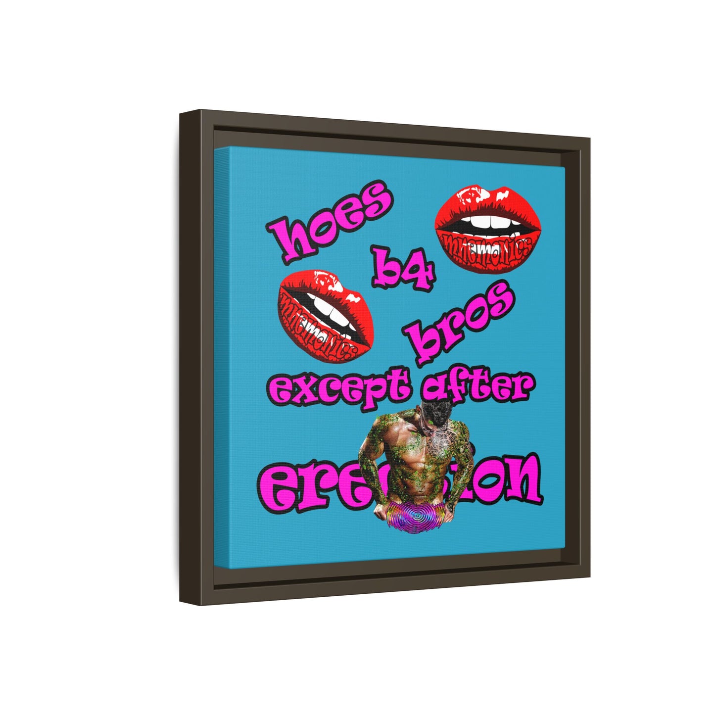 hoes b4 bros - framed canvas art (turquoise)