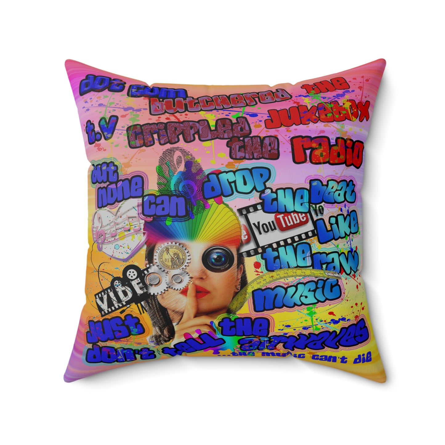 drop the beat - Spun Polyester Square Pillow - (color blur)