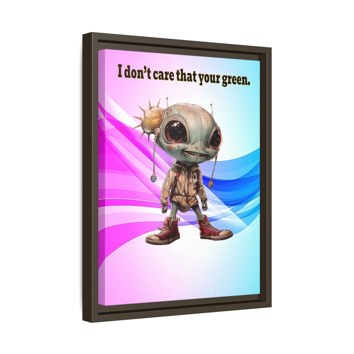 I don't care that your green - framed canvas art (light blue-pink wave)