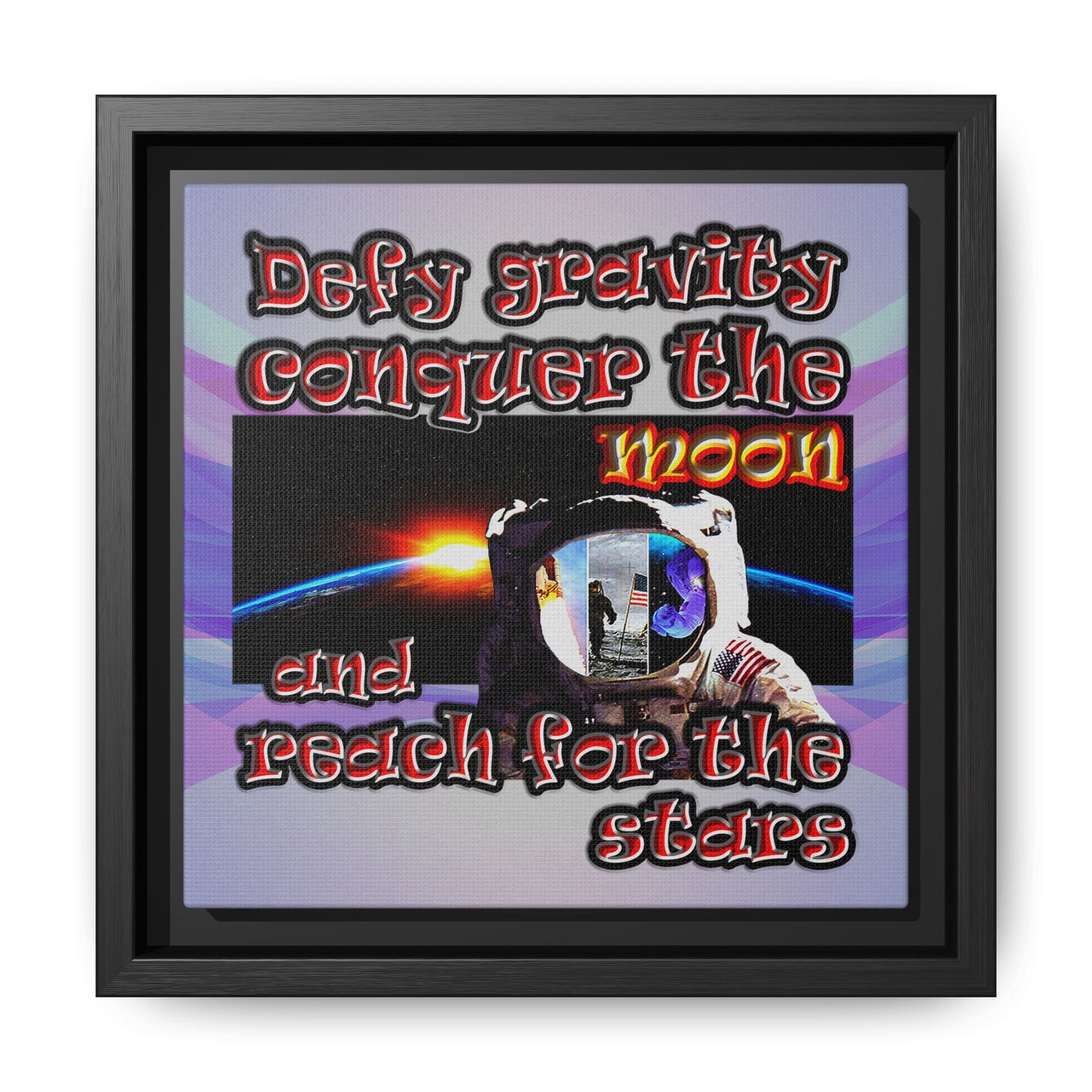 defy conquer reach - framed canvas art (light blue-pink wave)