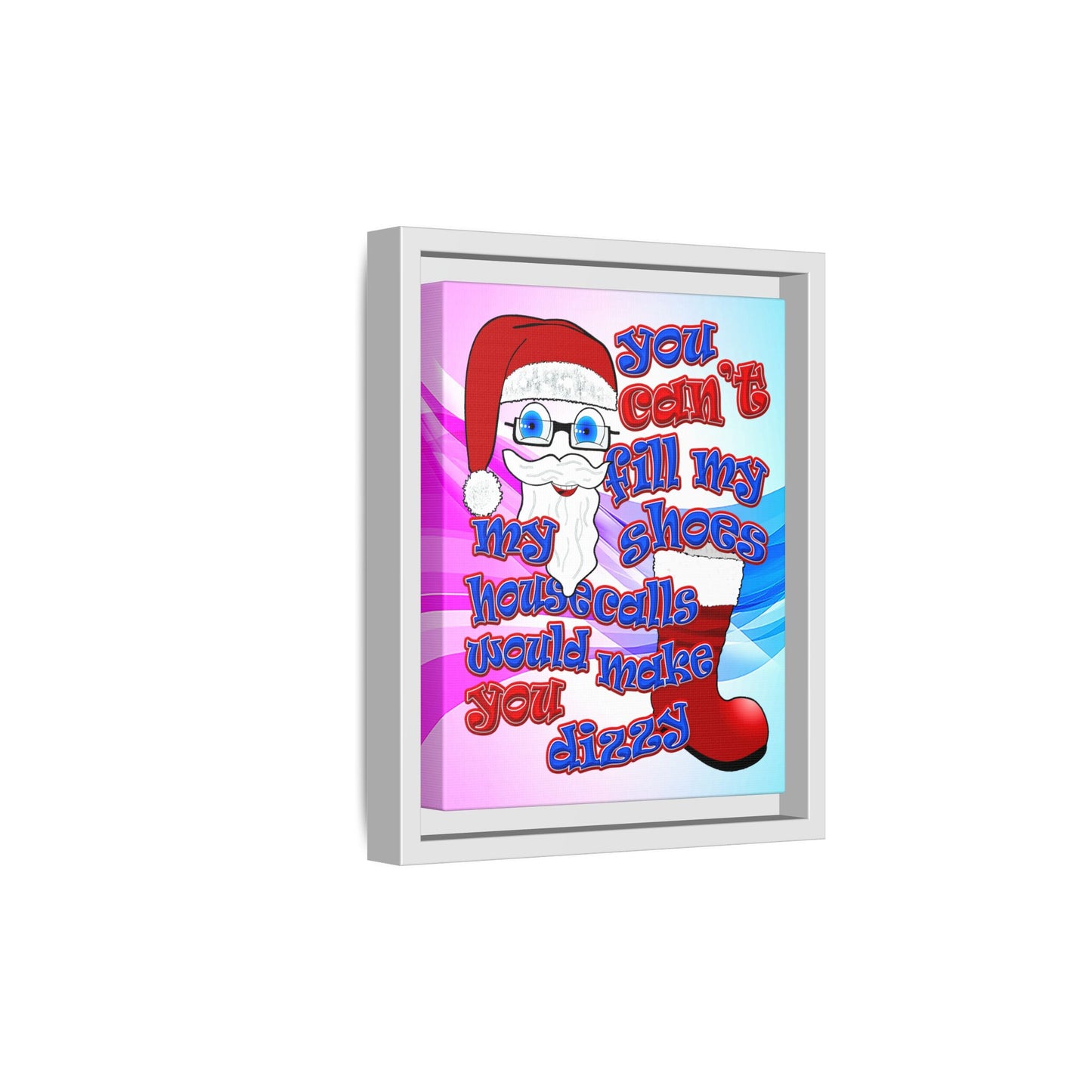 santa's shoes - framed canvas art (light blue-pink wave)