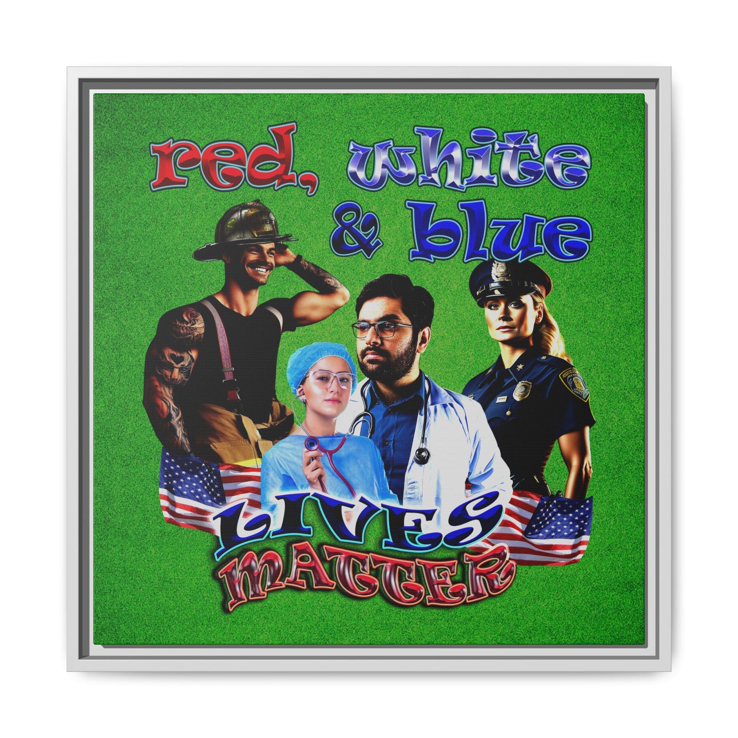 rw&b lives matter - framed canvas art (green turf)