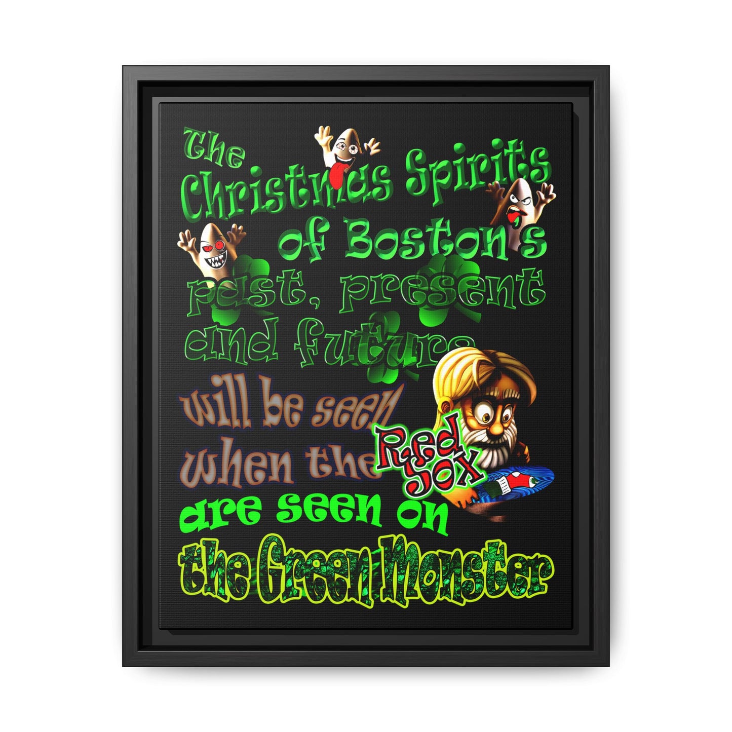 christmas spirits of boston - framed canvas art (black)