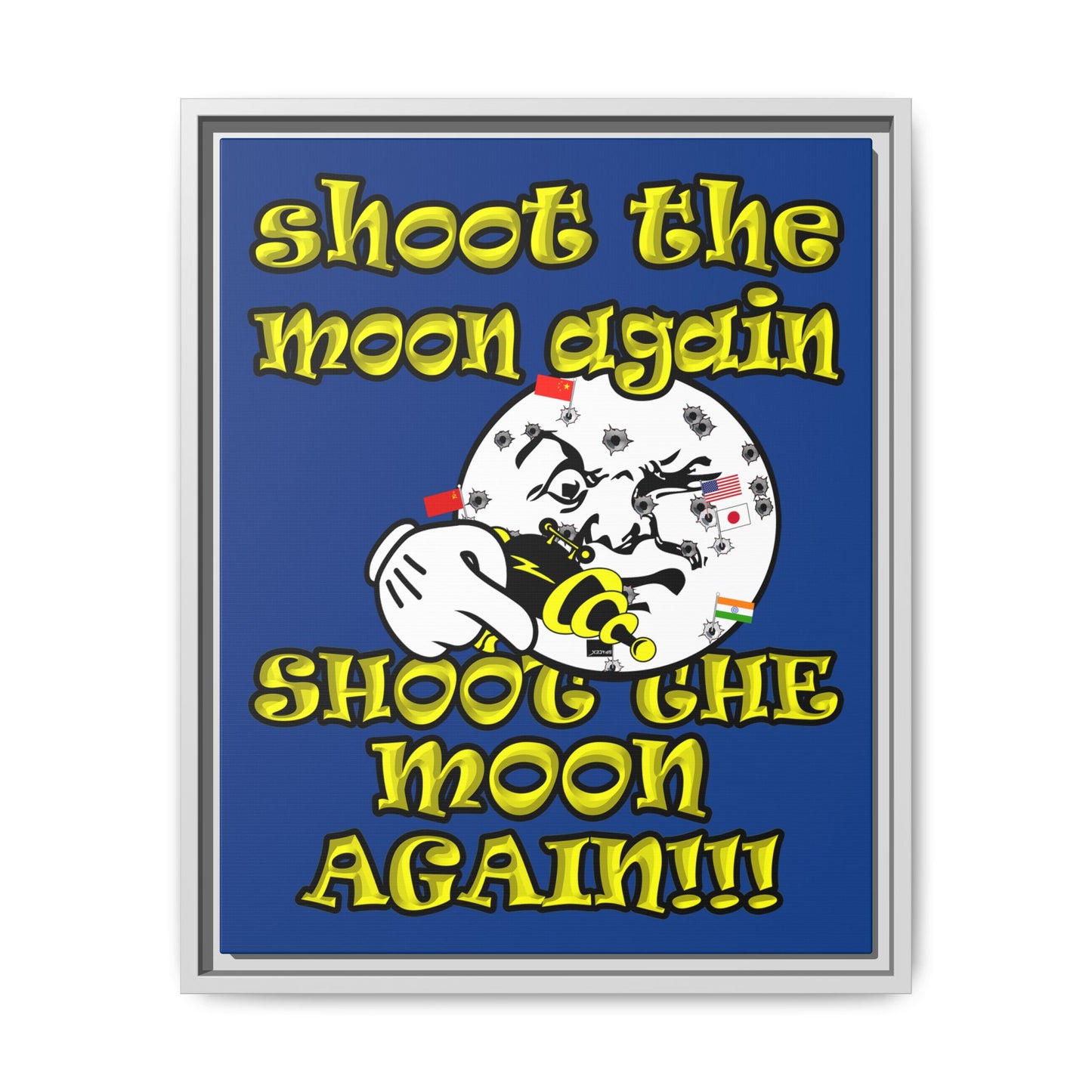 shoot the moon again - framed canvas art (dark blue)