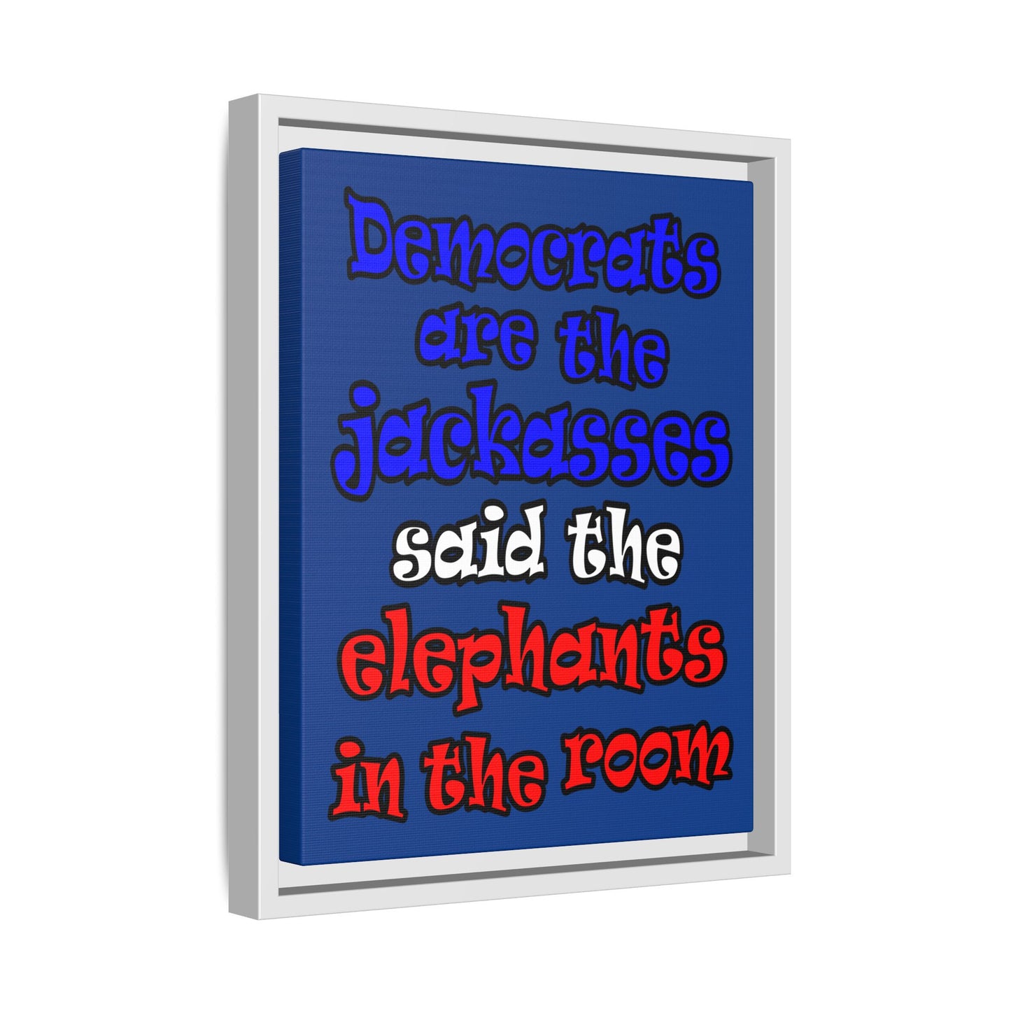 donkeys and elephants - framed canvas art (dark blue)