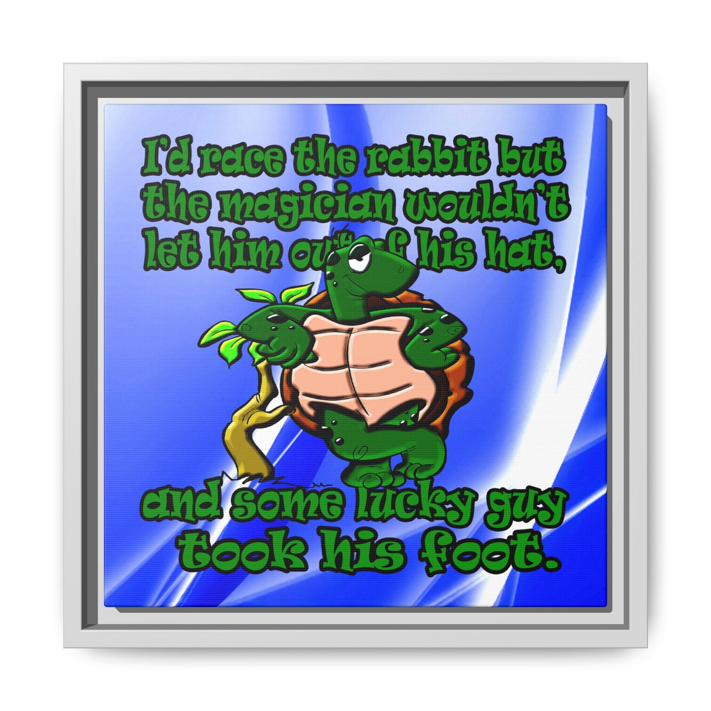 turtle race - framed canvas art (blue-white wave)