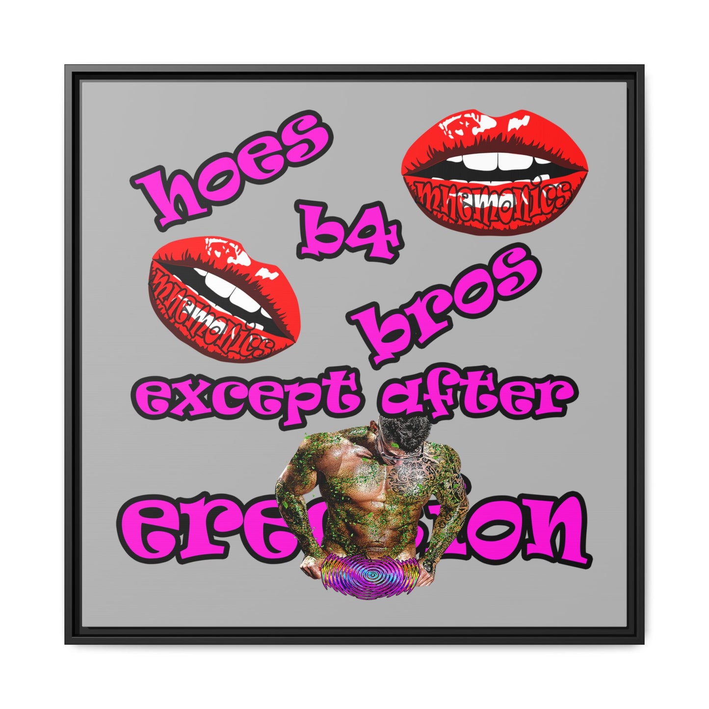 hoes b4 bros - framed canvas art (light grey)