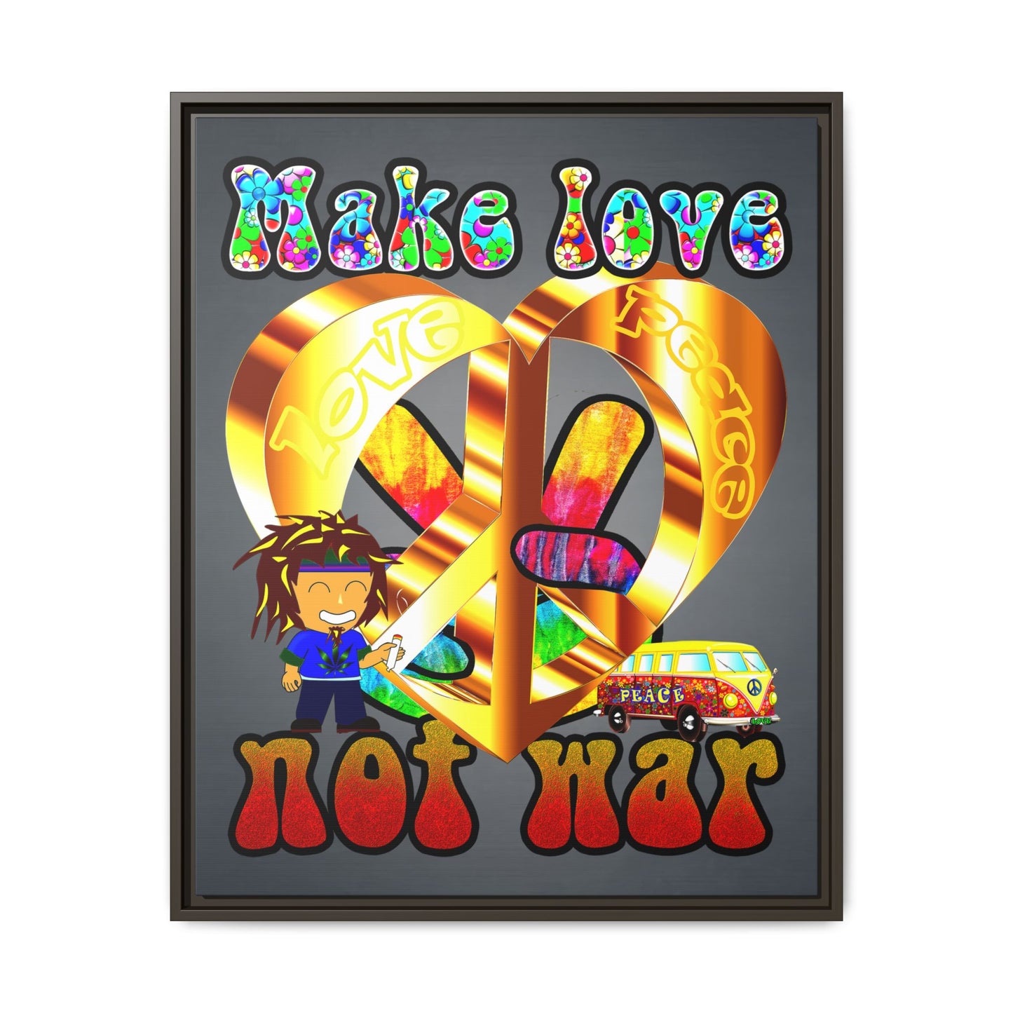 love peace - framed canvas art (grey-light grey)