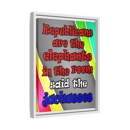 donkeys and elephants - framed canvas art (rainbow split)