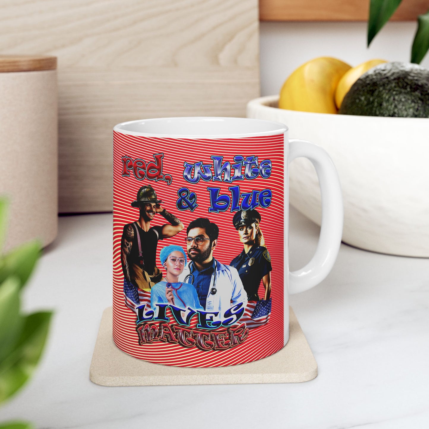 rw&b lives matter - White Mug (yellow-orange wave)