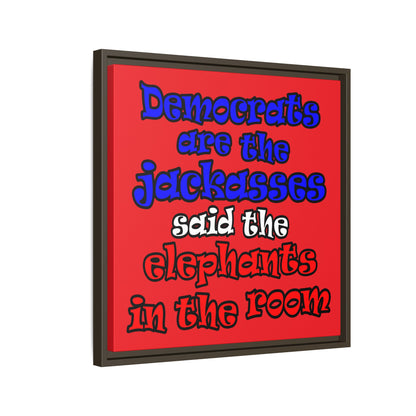donkeys and elephants - framed canvas art (red)