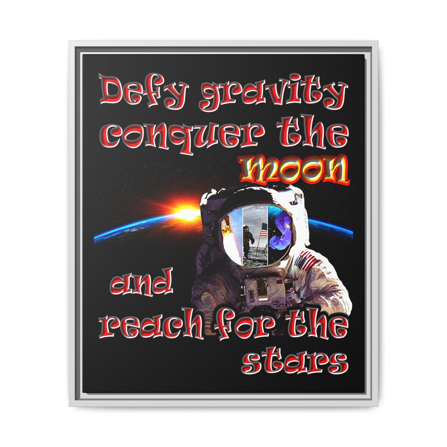 defy conquer reach - framed canvas art (black)