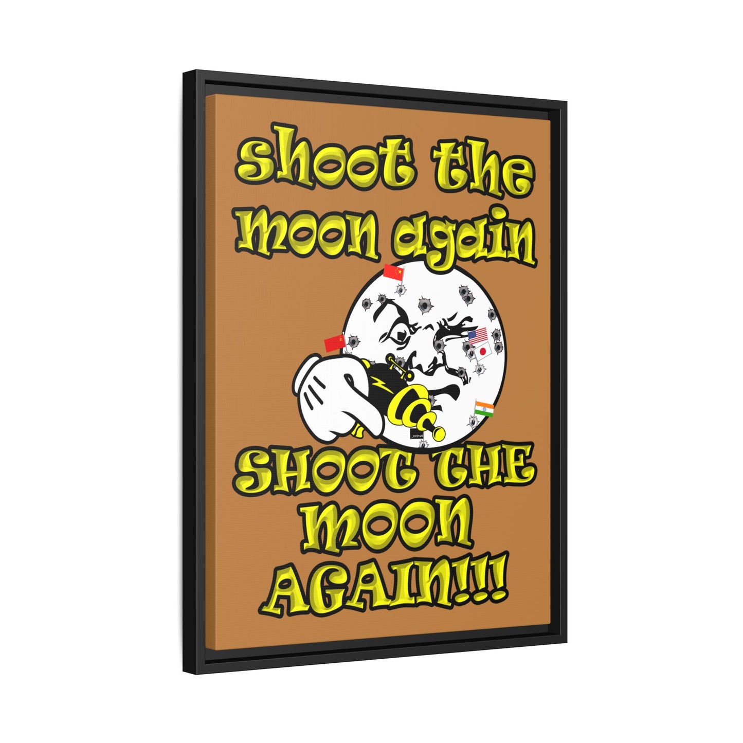 shoot the moon again - framed canvas art (light brown)