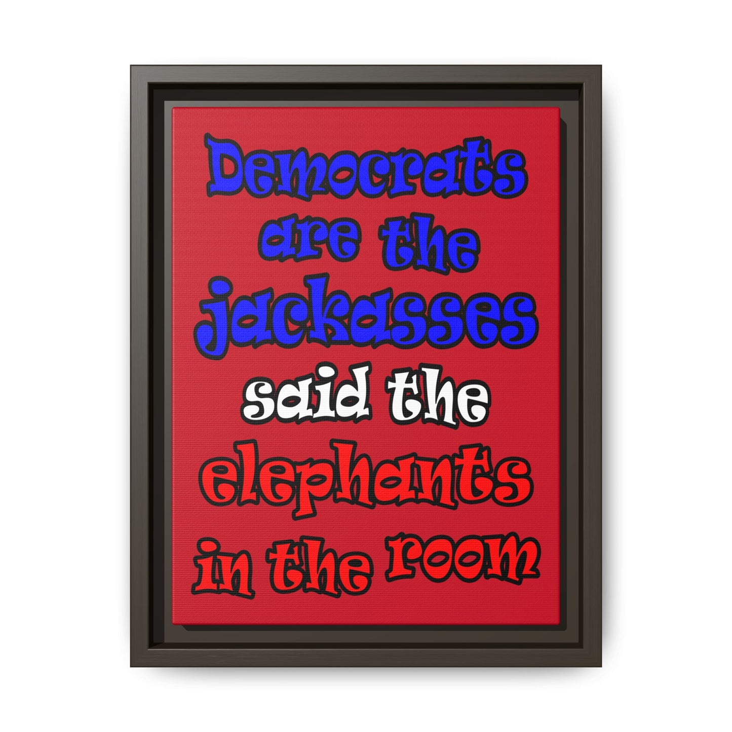 donkeys and elephants - framed canvas art (dark red)