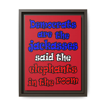 donkeys and elephants - framed canvas art (dark red)