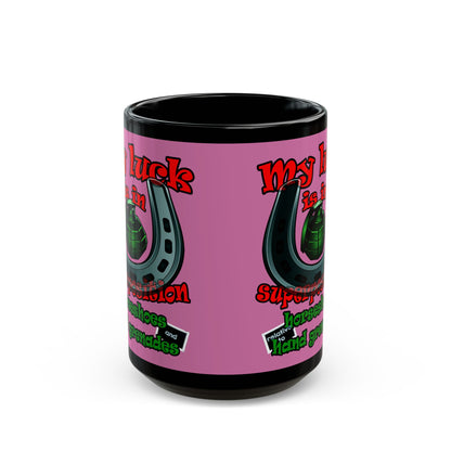 my luck - Black Mug (light pink)