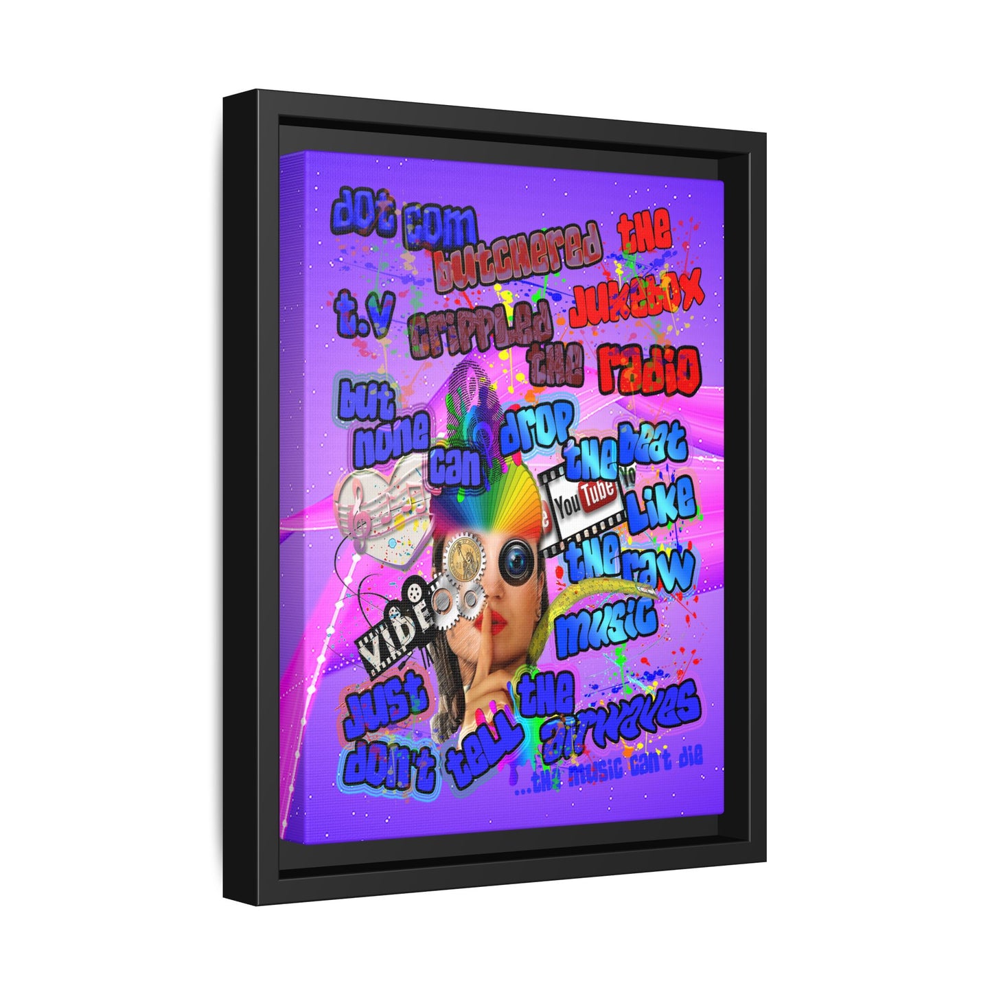 drop the beat - framed canvas art (purple-pink wave)
