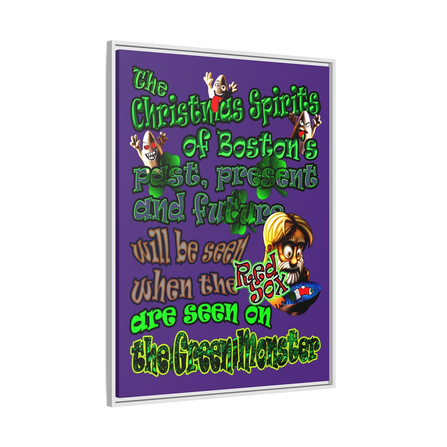 christmas spirits of boston - framed canvas art (purple)