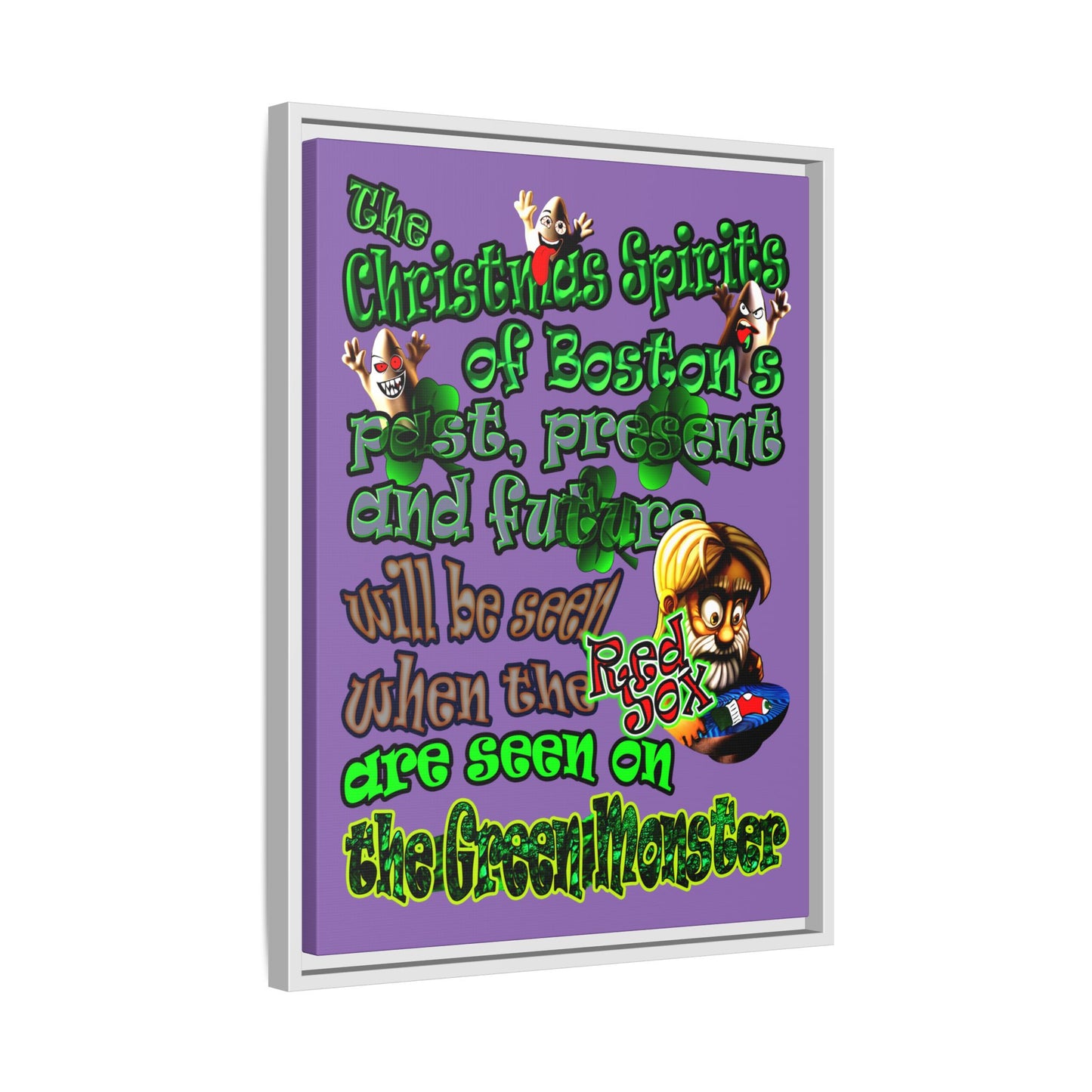 christmas spirits of boston - framed canvas art (light purple)
