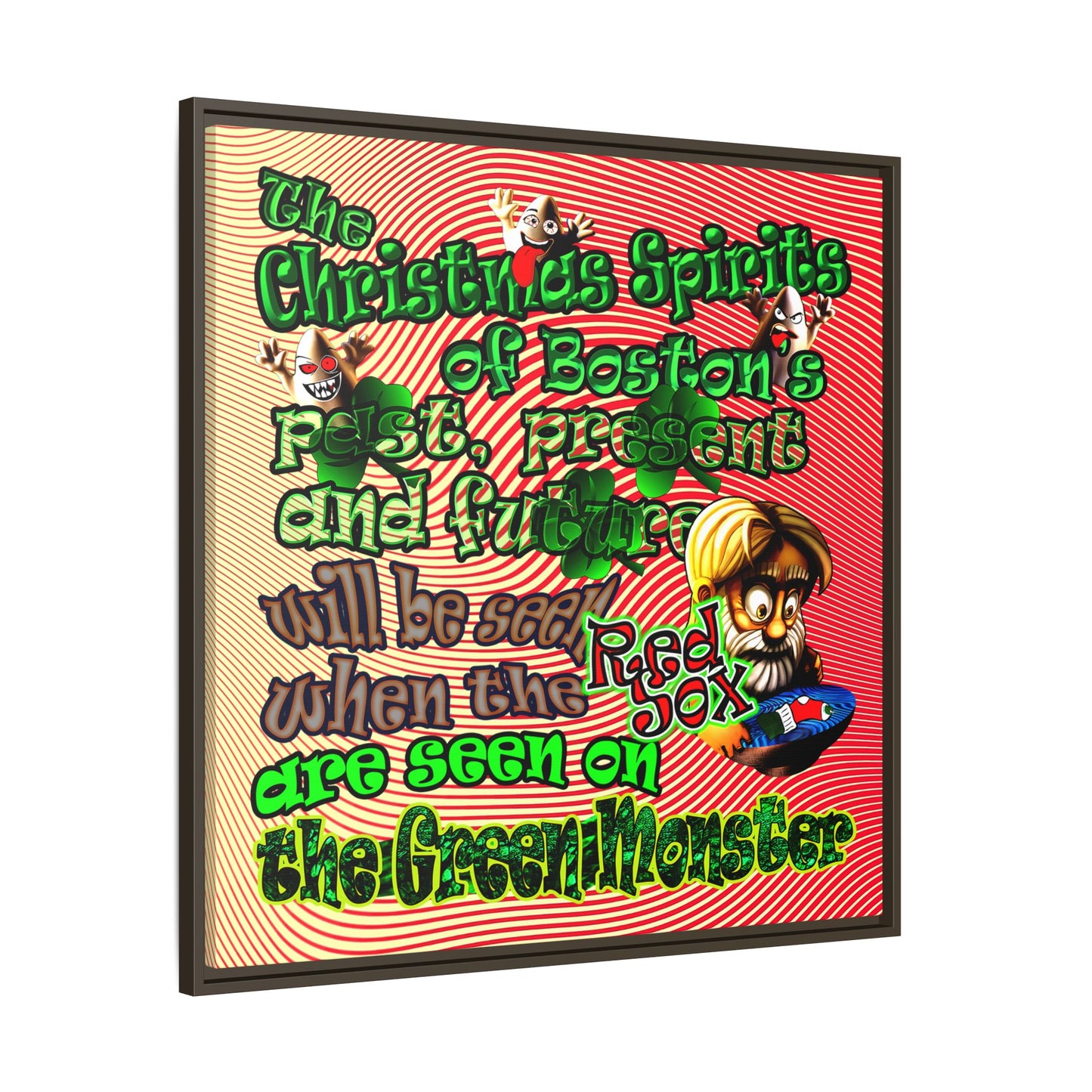christmas spirits of boston - framed canvas art (yellow-orange wave)