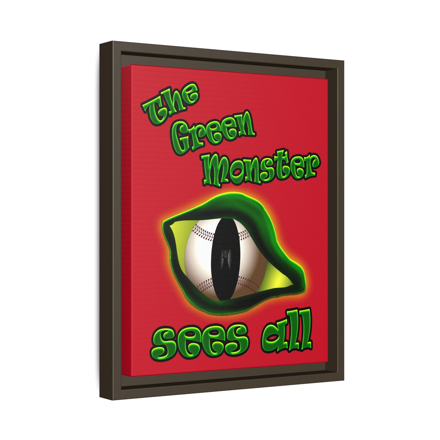 green monster - framed canvas art (dark red)