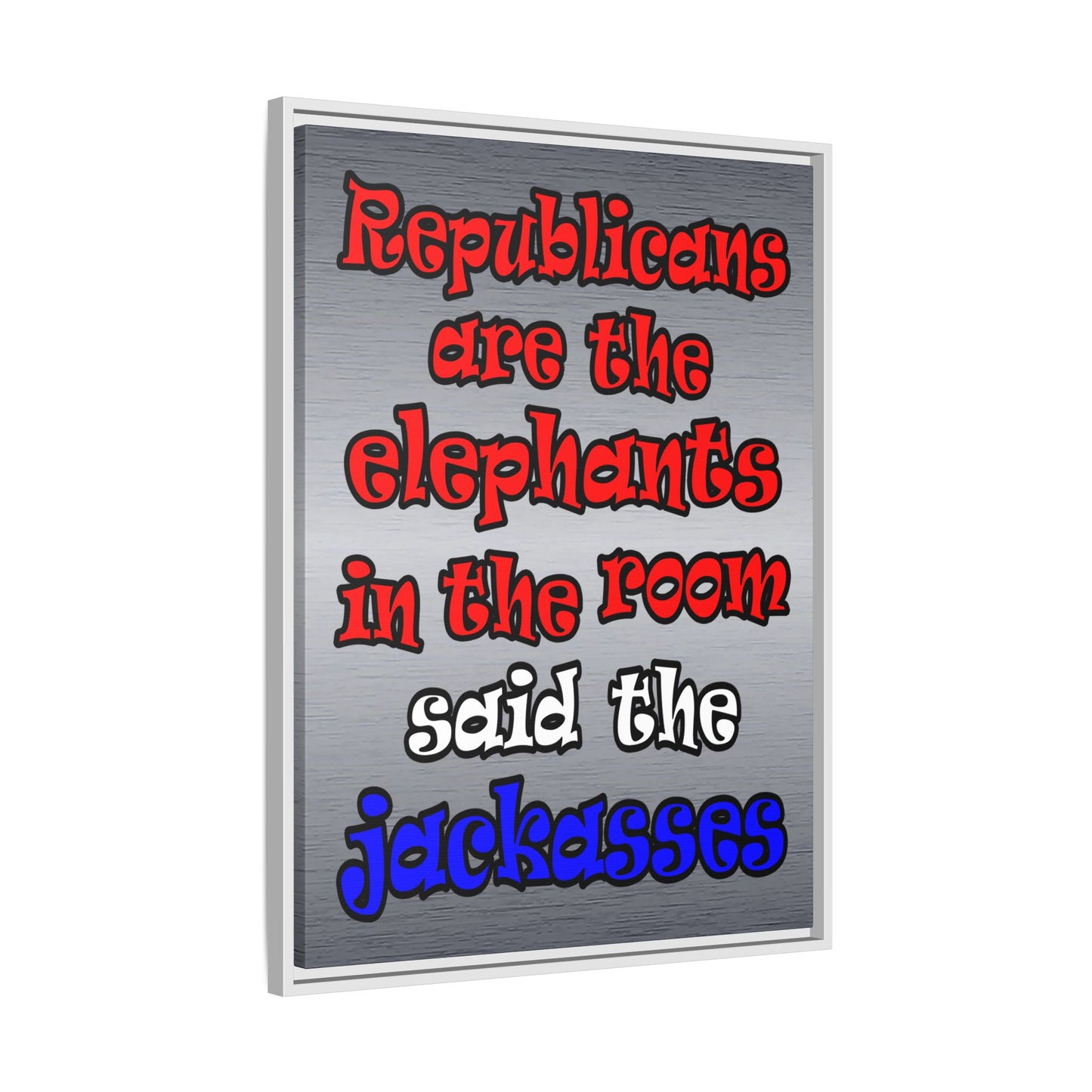donkeys and elephants - framed canvas art (brushed nickel)