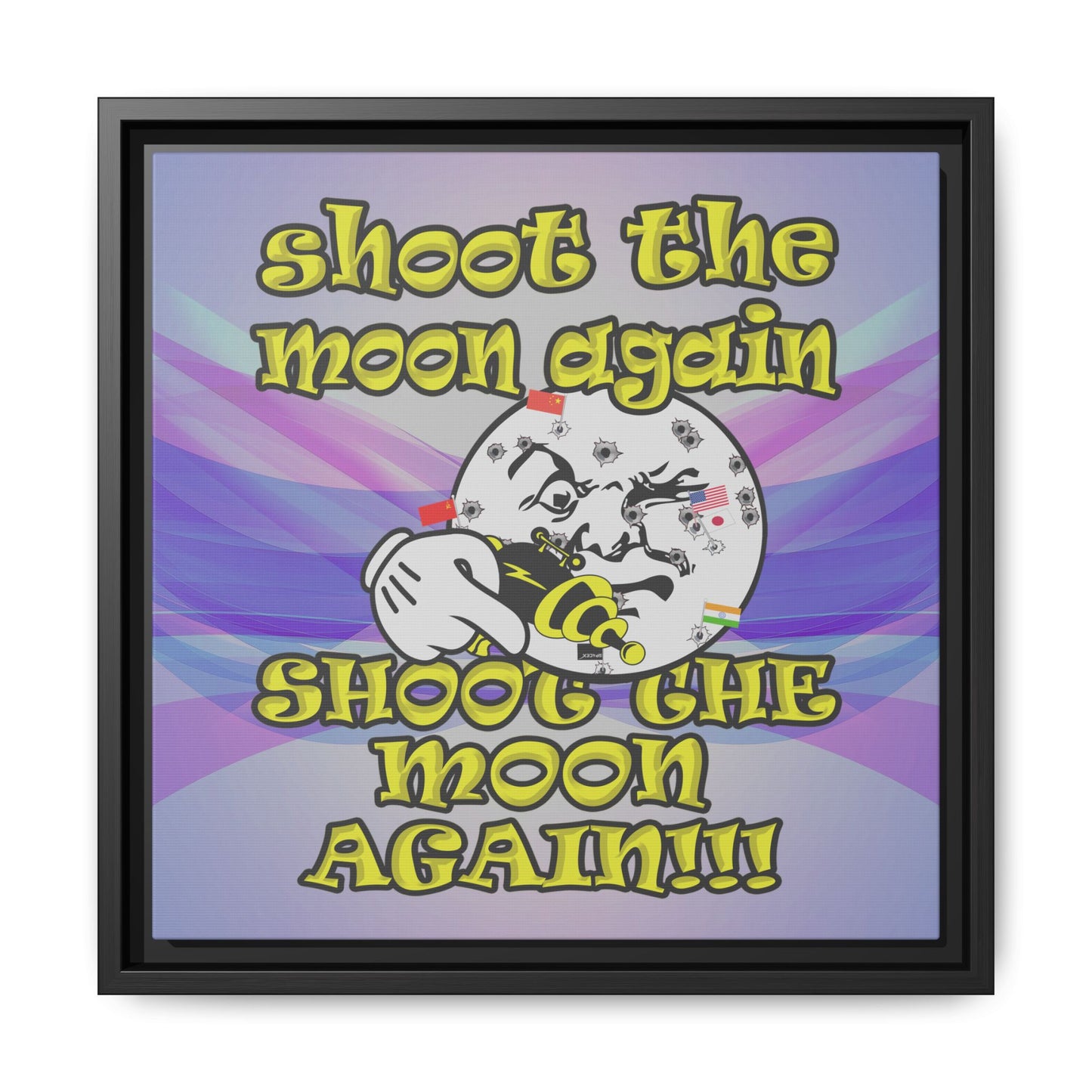 shoot the moon again - framed canvas art (light blue-pink wave)
