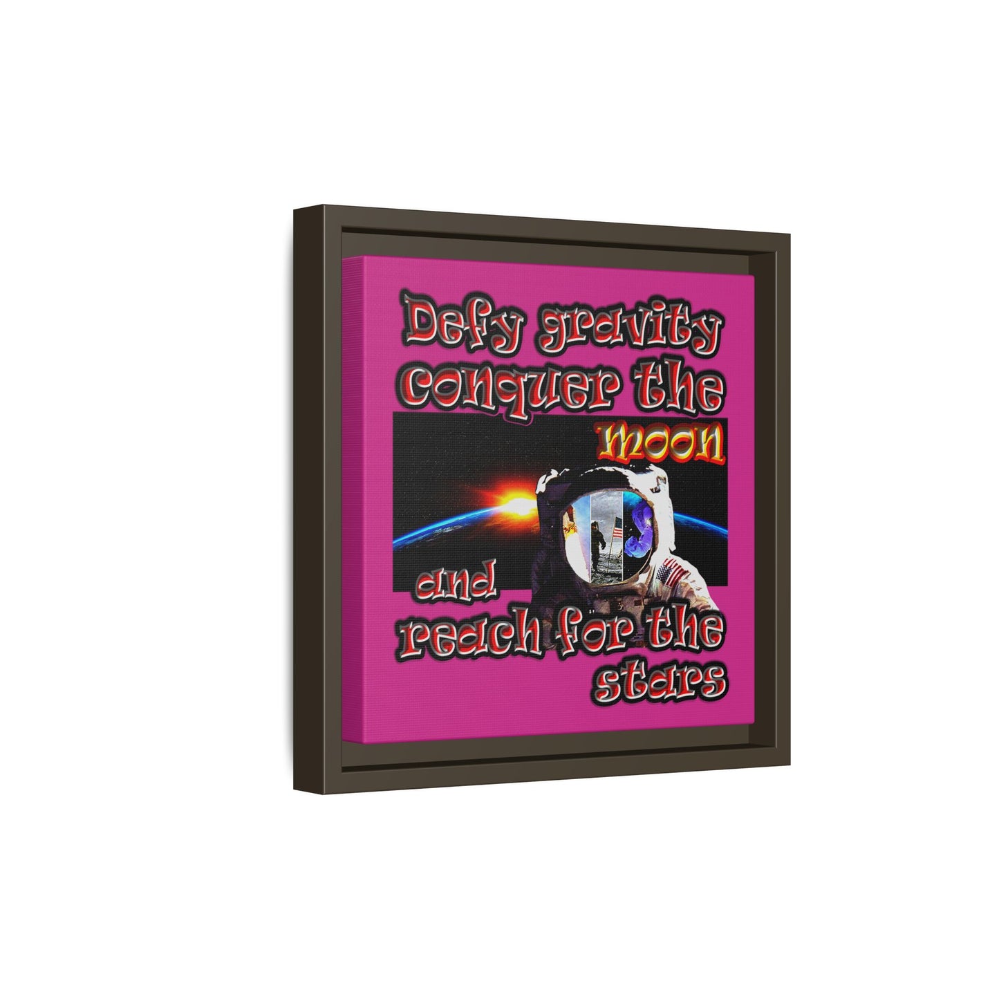 defy conquer reach - framed canvas art (pink)