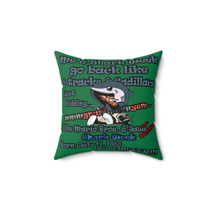 shark week - Faux Suede Square Pillow - (dark green)
