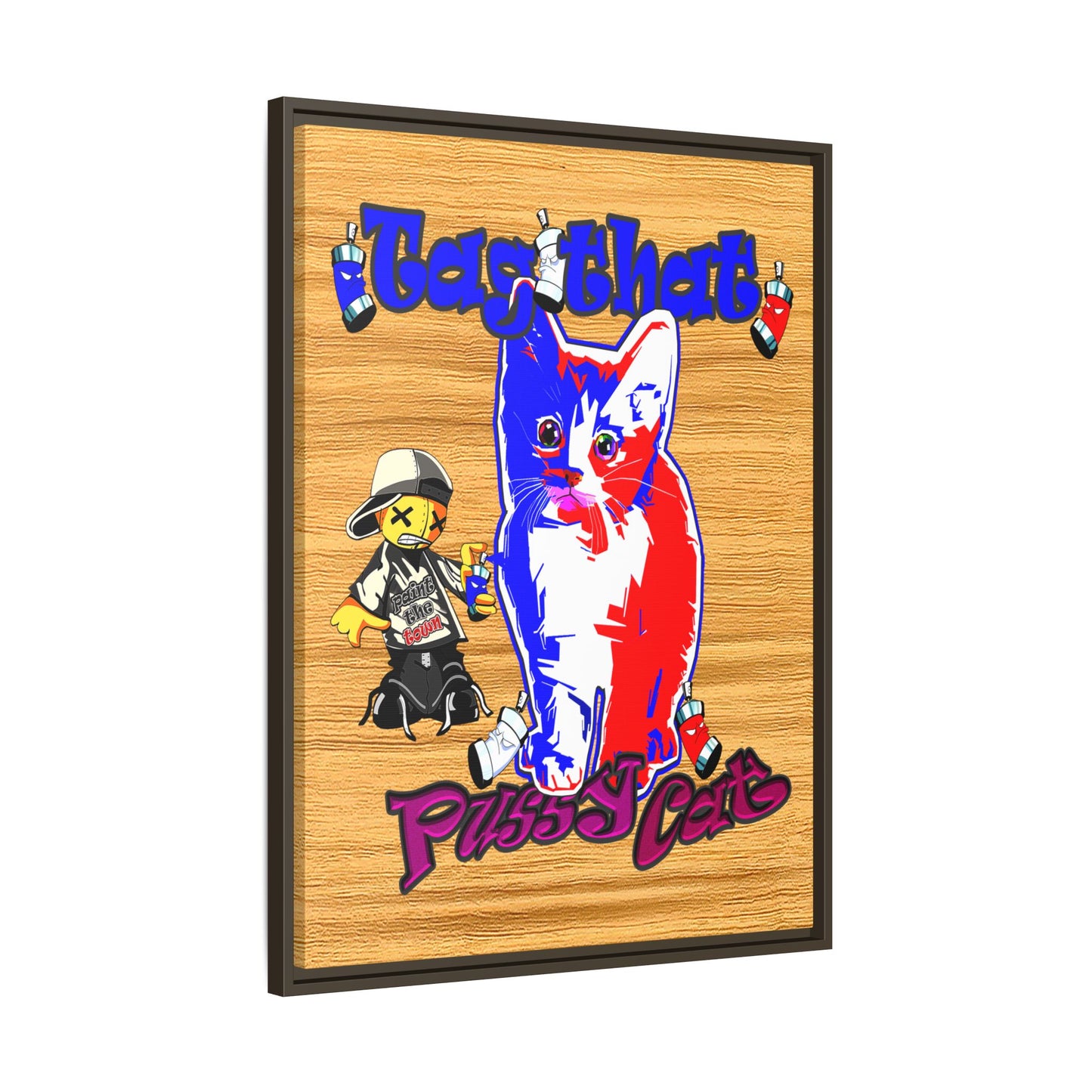 tag that - framed canvas art (butterscotch wood finish)