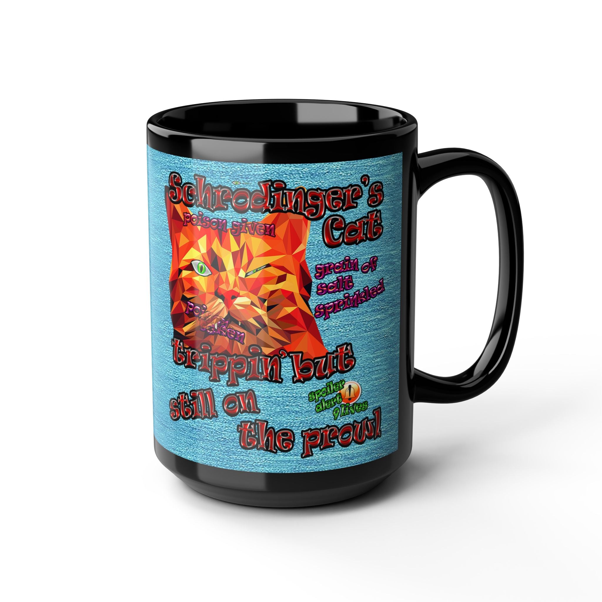 schrodinger's cat - Black Mug (faded blue)