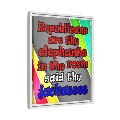 donkeys and elephants - framed canvas art (rainbow split)