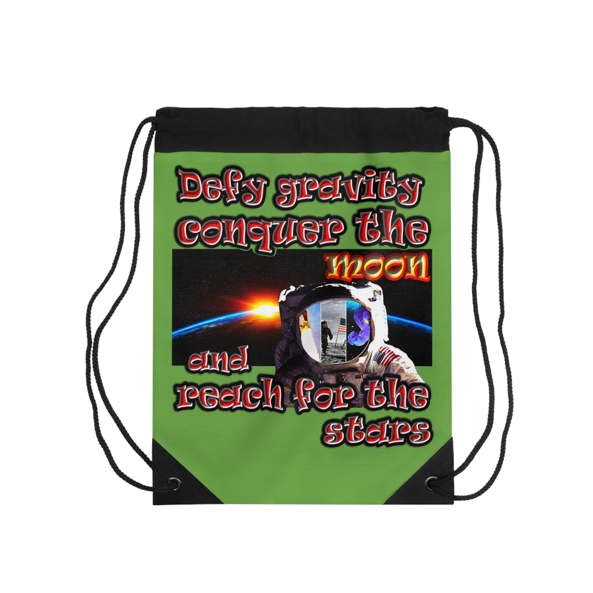 defy conquer reach - Drawstring Bag (green)