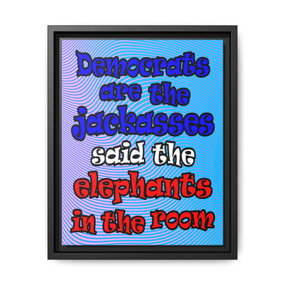 donkeys and elephants - framed canvas art (light blue-purple wave)