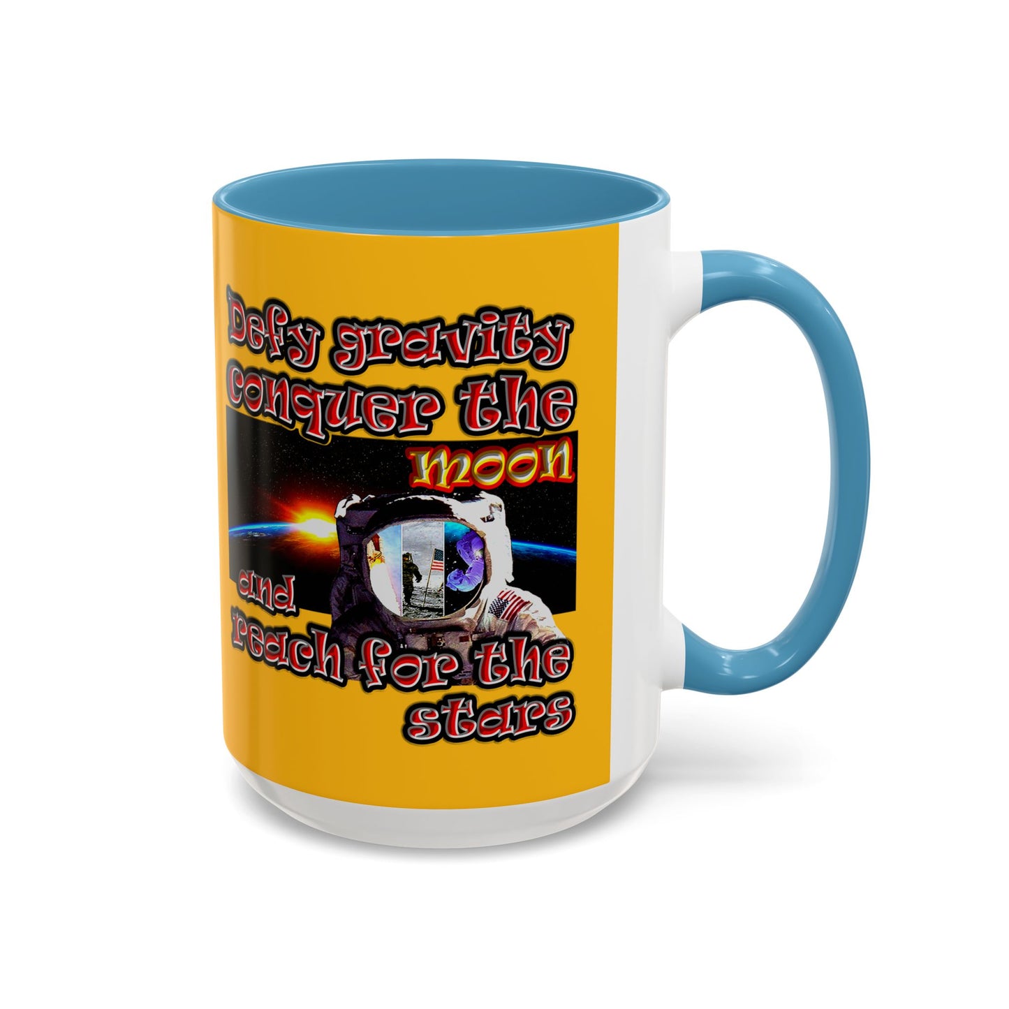 defy conquer reach - Accent Mug (yellow)