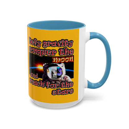 defy conquer reach - Accent Mug (yellow)