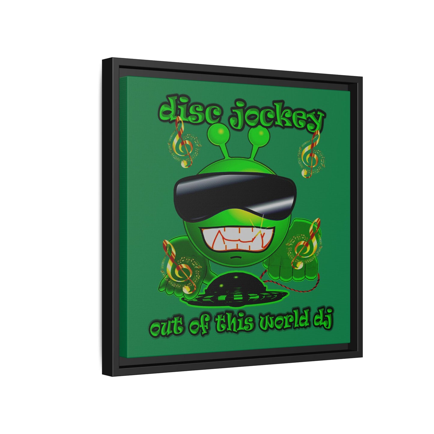 disc jockey - framed canvas art (dark green)