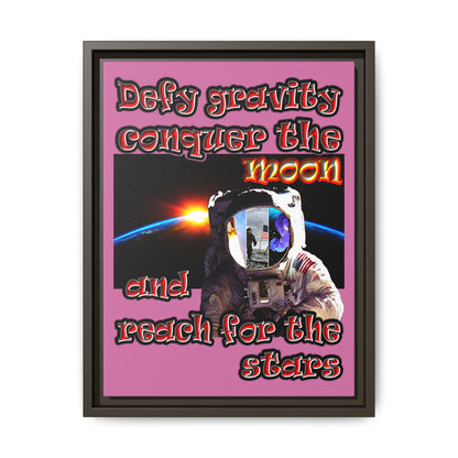 defy conquer reach - framed canvas art (light pink)