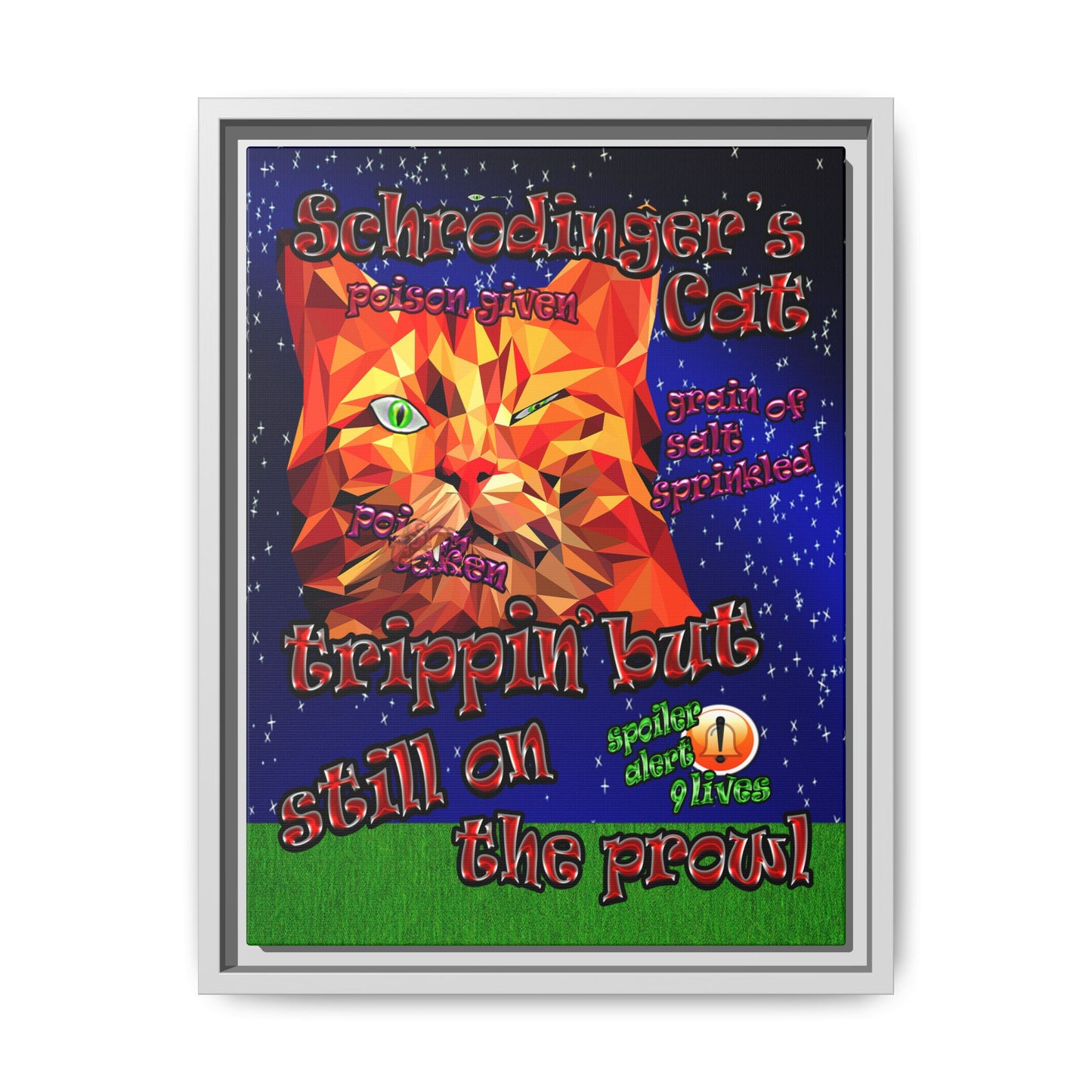 schrodinger's cat - framed canvas art ('snoops' background)