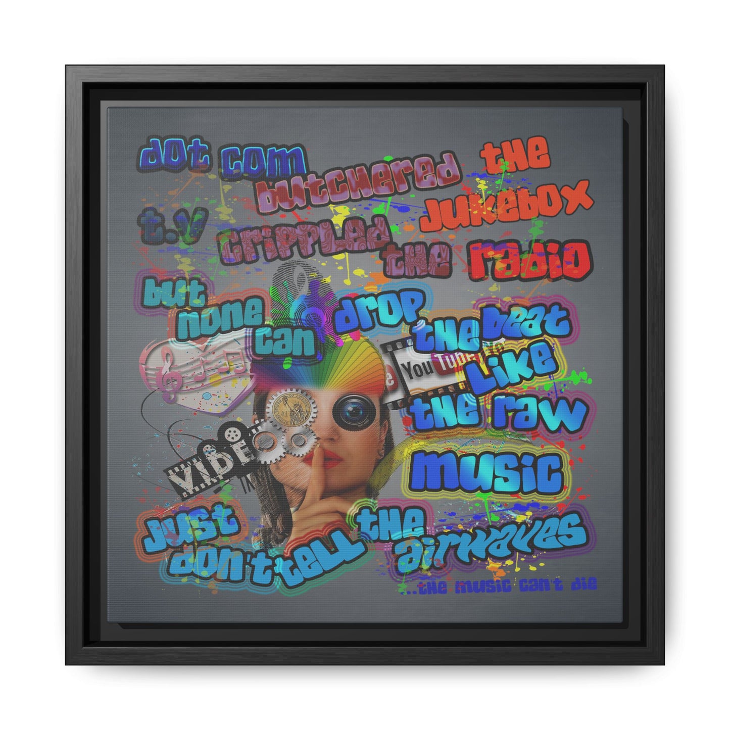 drop the beat - framed canvas art (grey-light grey)