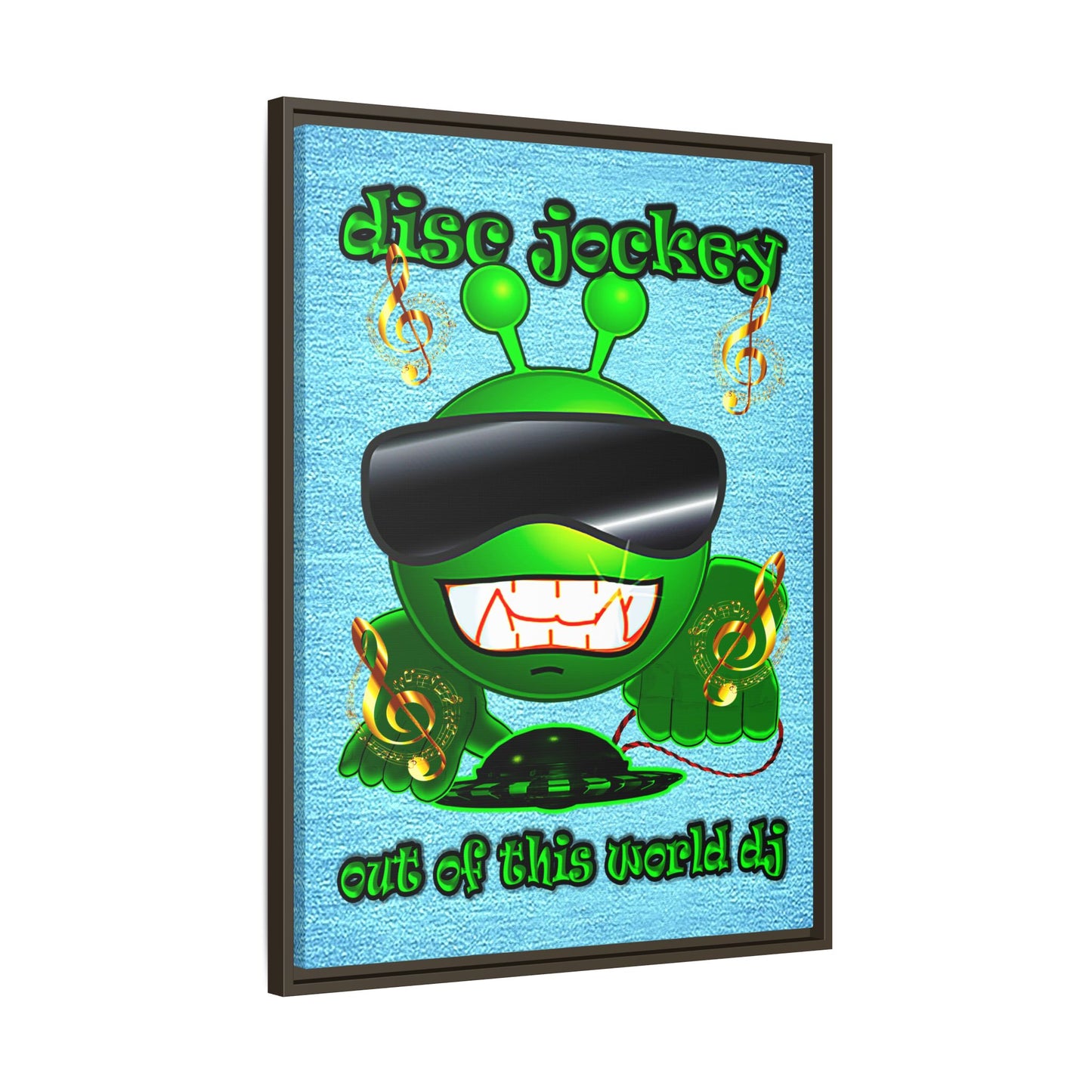 disc jockey - framed canvas art (faded blue)