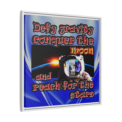 defy conquer reach - framed canvas art (blue-white wave)