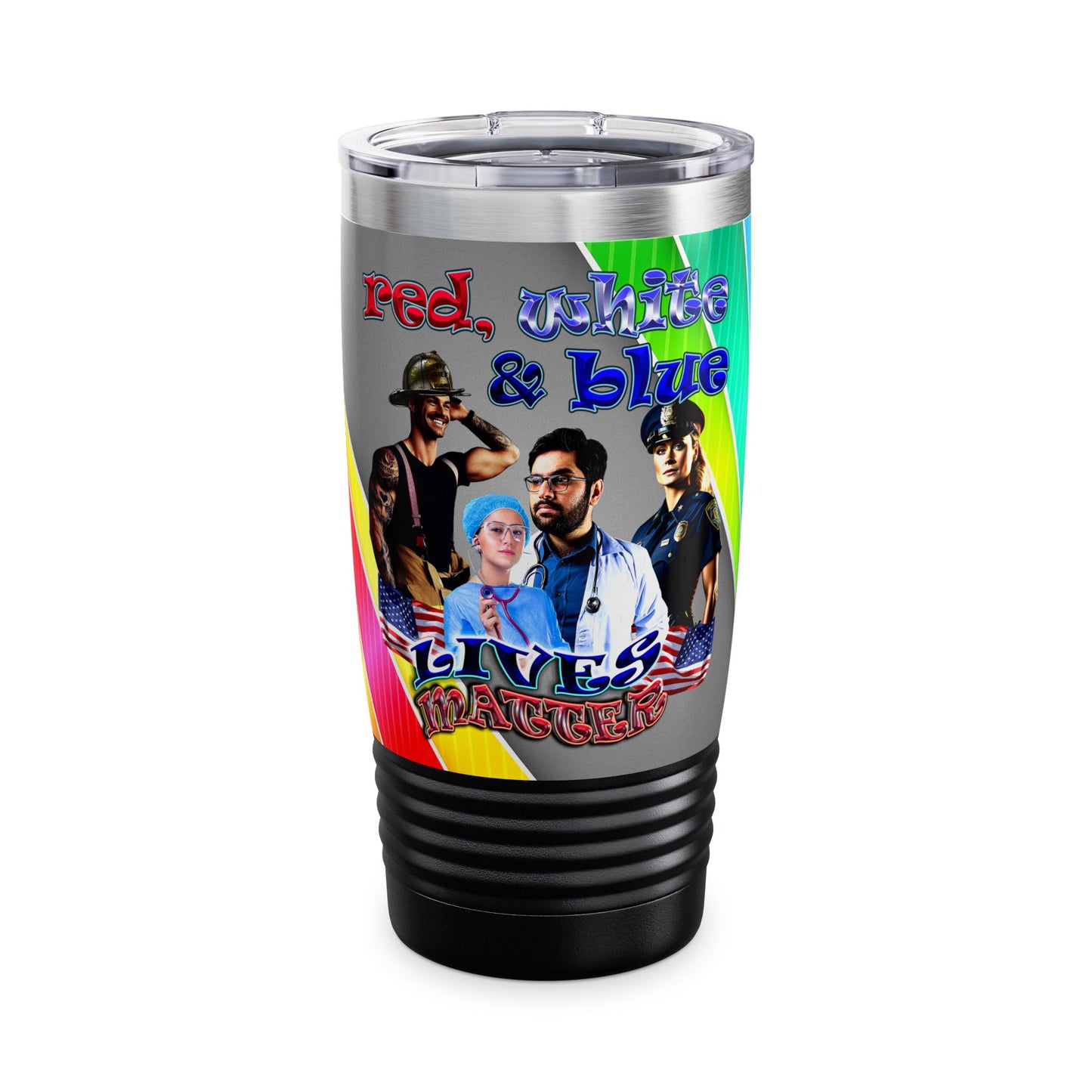 rw&b lives matter - Ringneck Tumbler, 20oz (rainbow split)