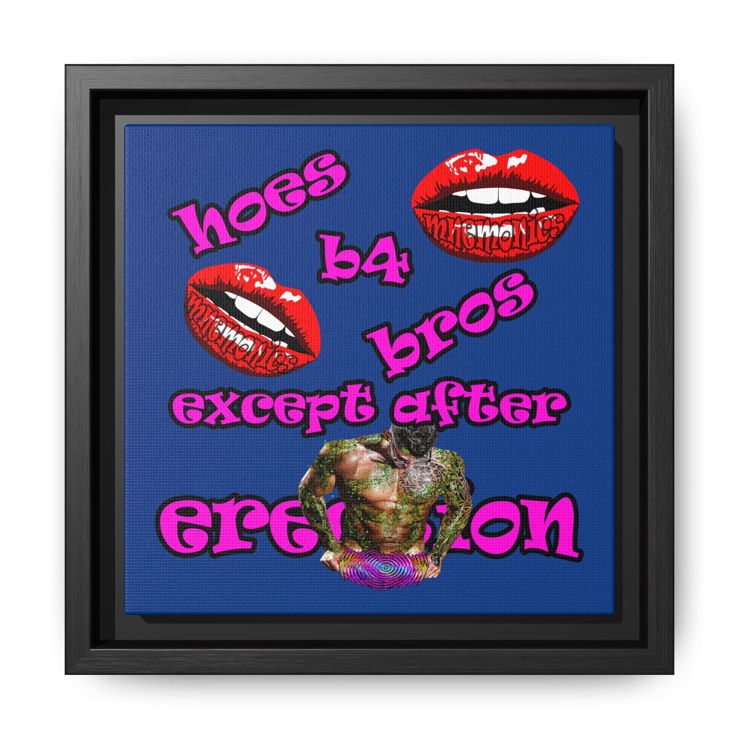 hoes b4 bros - framed canvas art (dark blue)