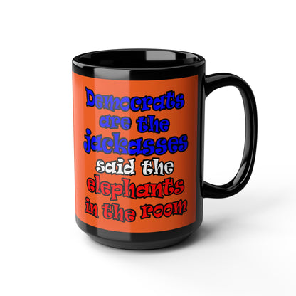 donkeys and elephants - Black Mug (orange)