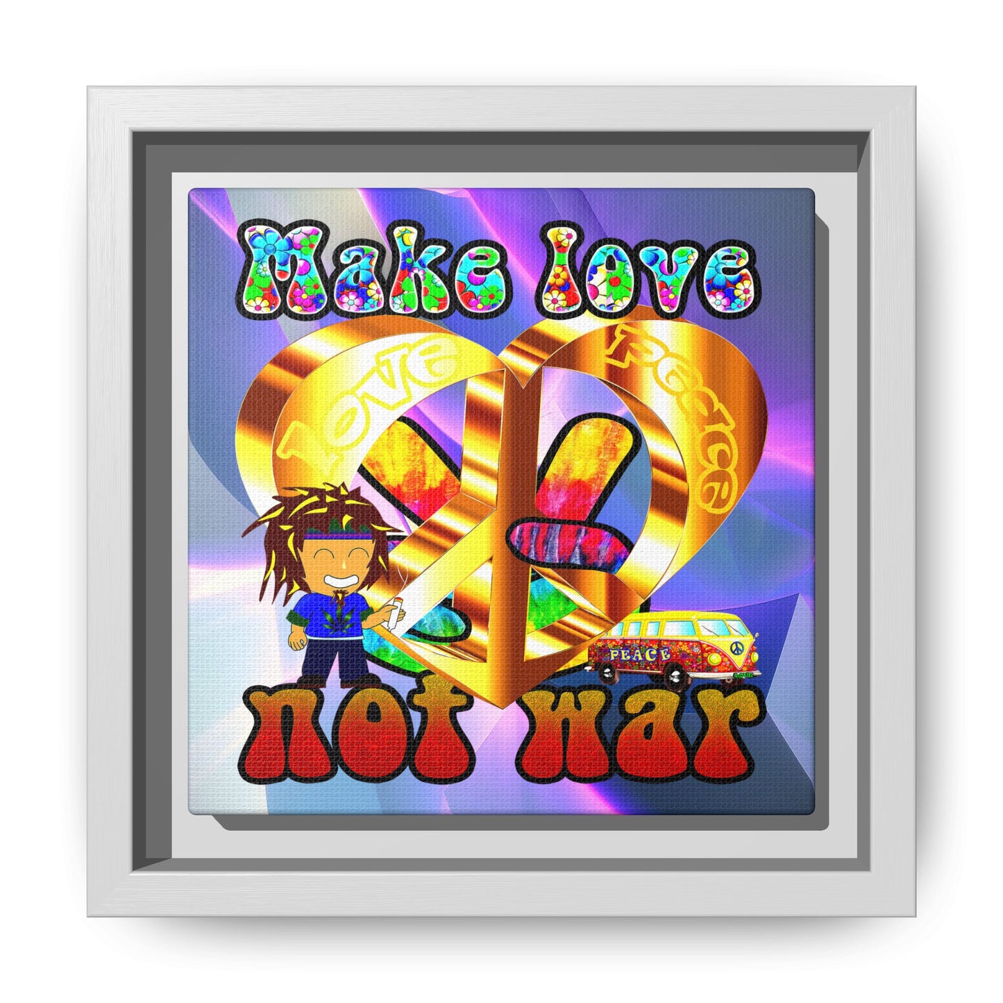 love peace - framed canvas art (grey-pink wave)