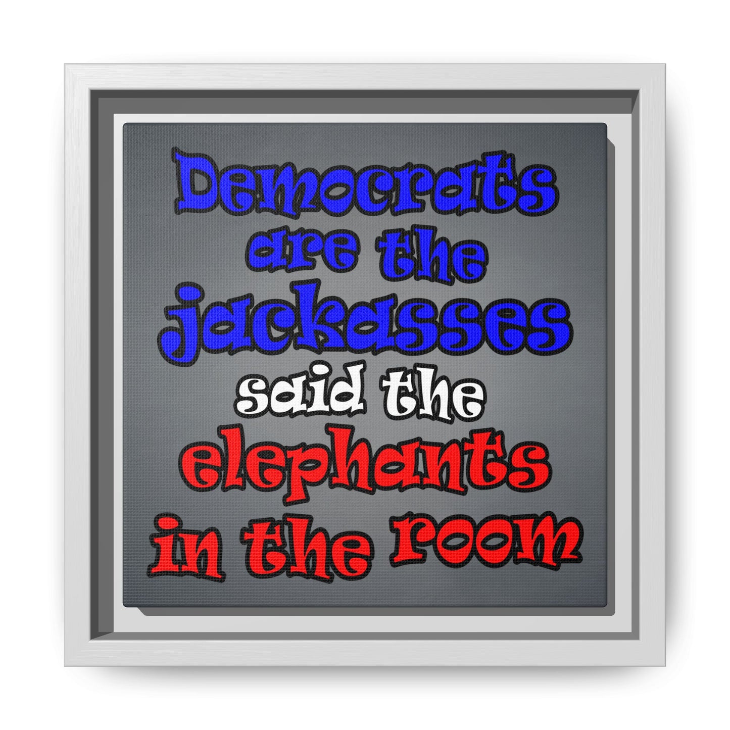 donkeys and elephants - framed canvas art (grey-light grey)