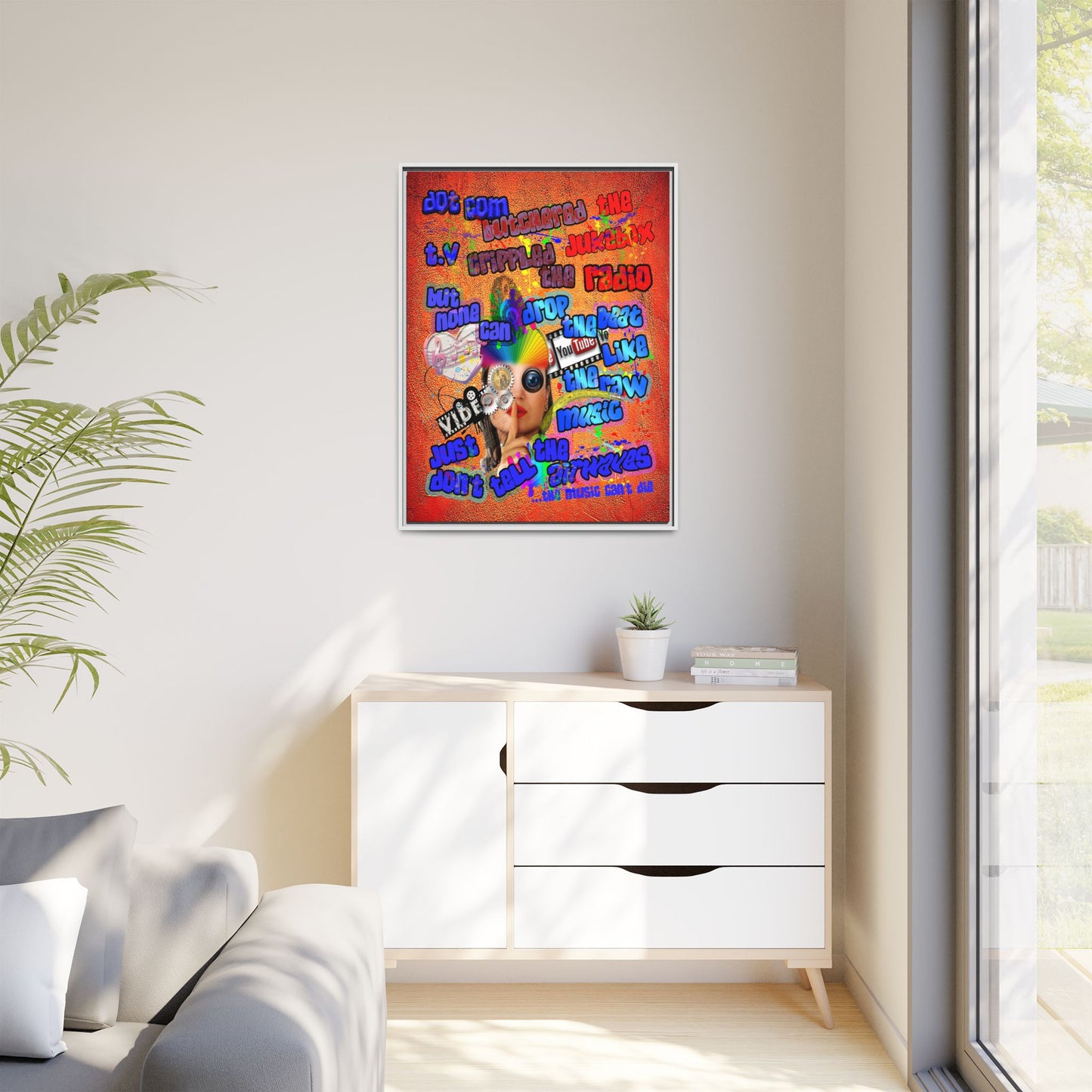 drop the beat - framed canvas art (burnt orange)
