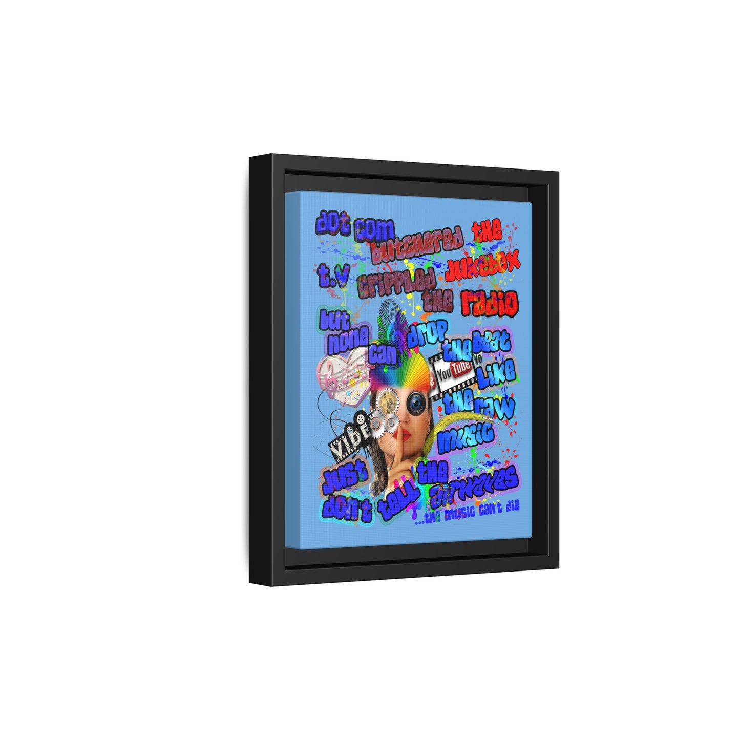 drop the beat - framed canvas art (light blue)